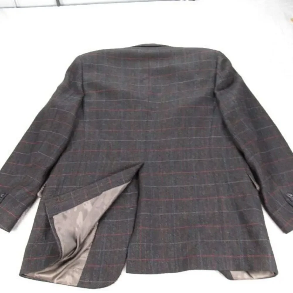 Christian Dior Wool Blazer Mens 42R Gray Check Sport Coat 2‎ Button Single Vent